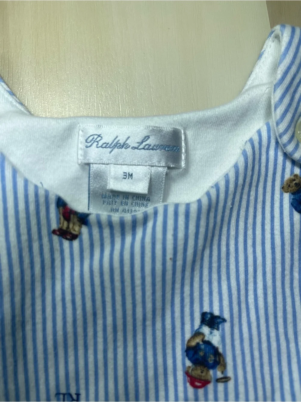 Polo Ralph Lauren Infant Sz 3m Baby Polo Bear Overalls Blue Bear Logos Striped